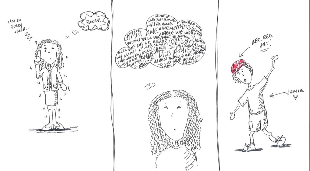 Cartoon (comic) of Jessa's story of grief