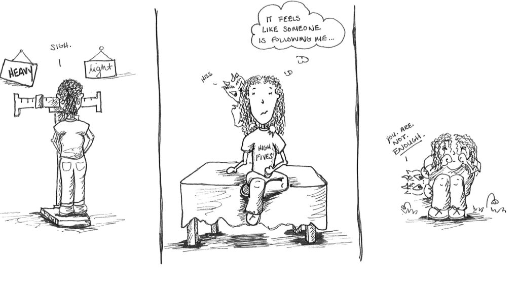 Cartoon (suedle) of Lisa's story about her anxiety